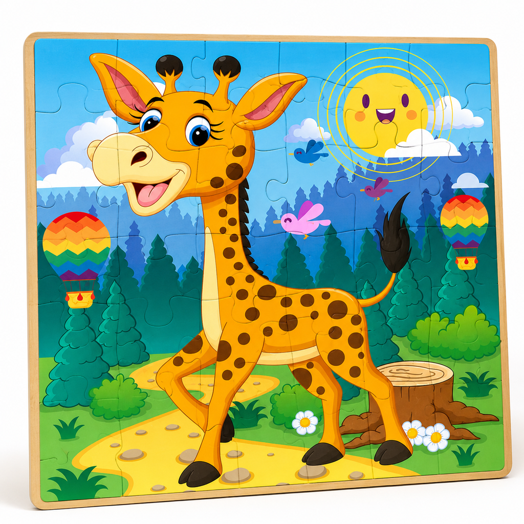 Giraffe Wooden Cartoon Puzzle Board – 20 Pieces | Fun Learning Puzzle for Kids