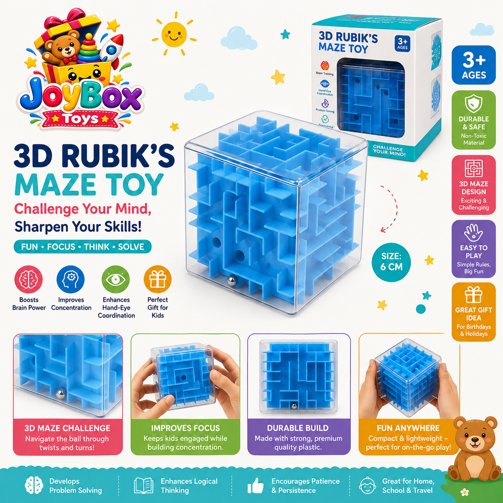 3D Rubik’s Maze Puzzle Toy for Kids | Blue 6cm Brain Teaser | Educational Learning Toy
