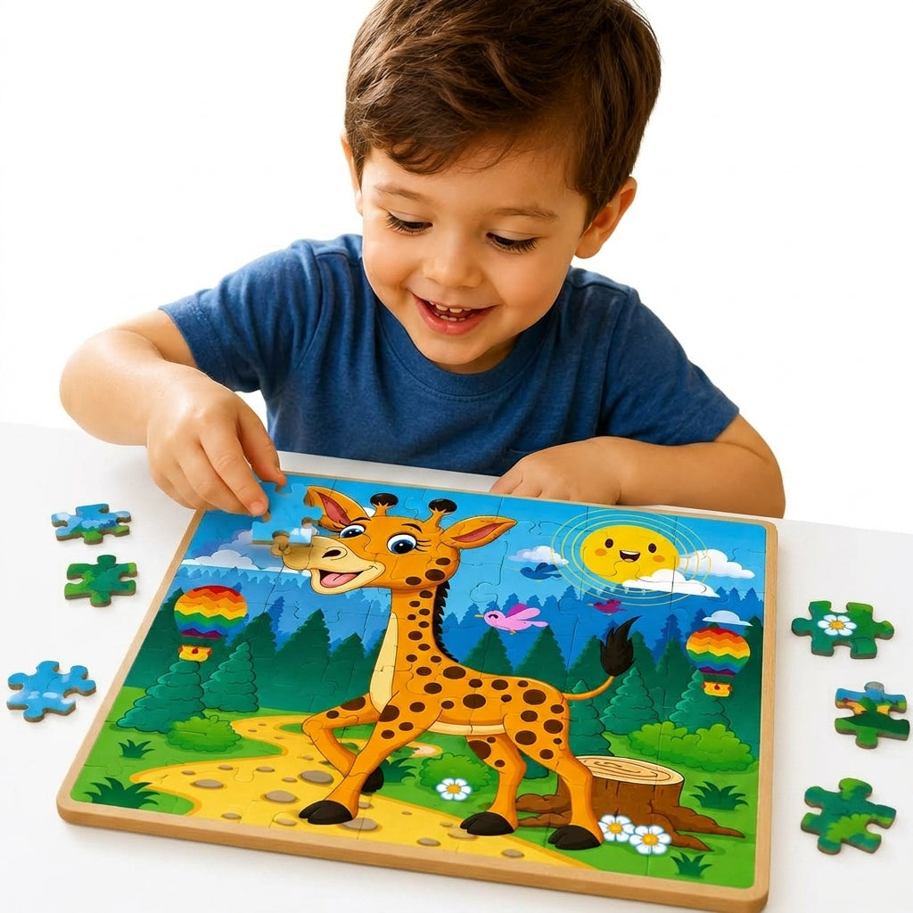Giraffe Wooden Cartoon Puzzle Board – 20 Pieces | Fun Learning Puzzle for Kids
